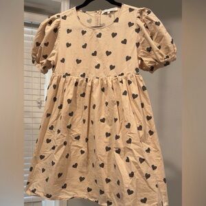 English Factory Tan Dress with Black Heart Pattern